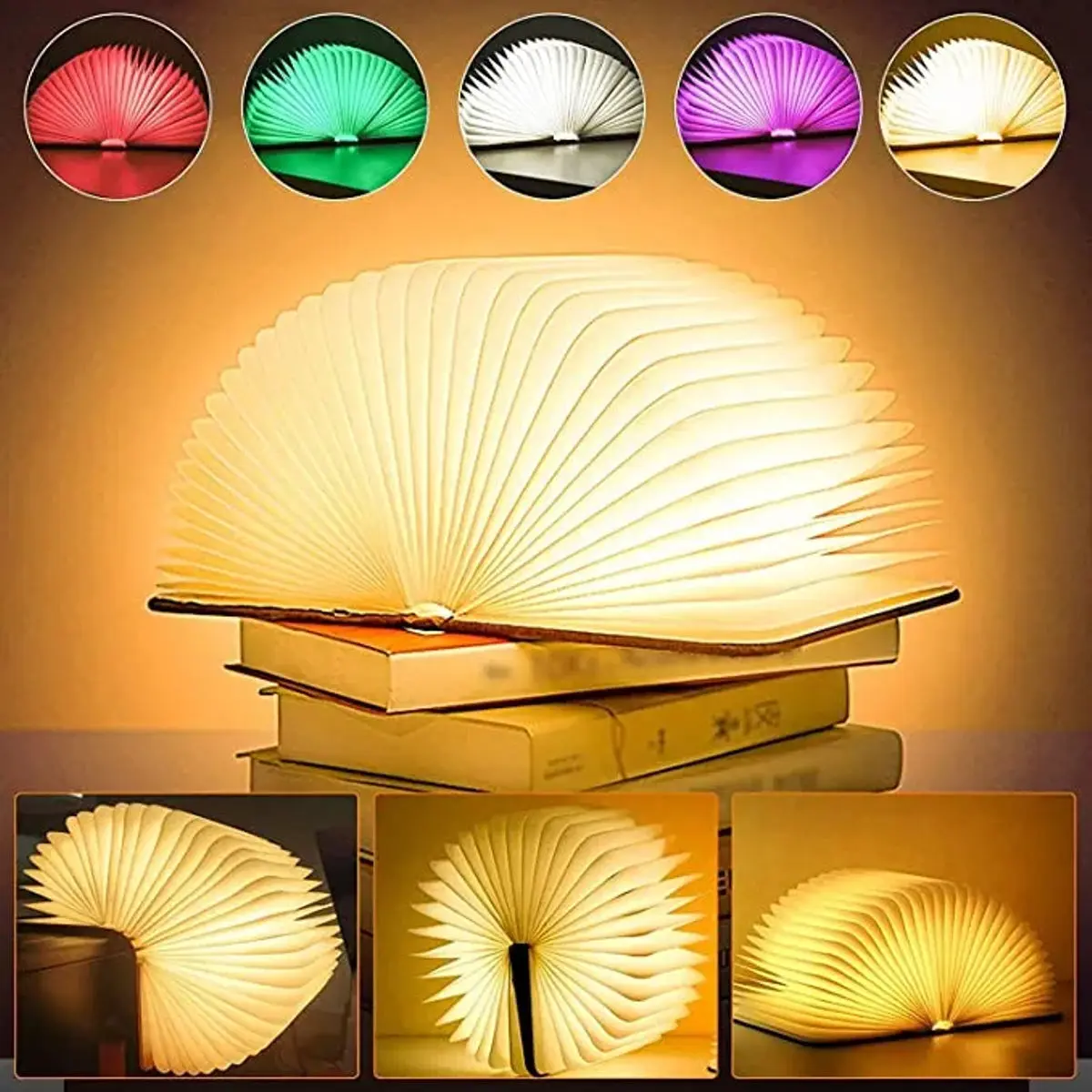Picture of 3D LED Magic Book Night Light – RGB 5 Colors, USB Rechargeable Folding Wooden Table Lamp for Home & Desk Decoration