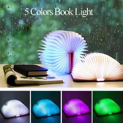 Picture of 3D LED Magic Book Night Light – RGB 5 Colors, USB Rechargeable Folding Wooden Table Lamp for Home & Desk Decoration