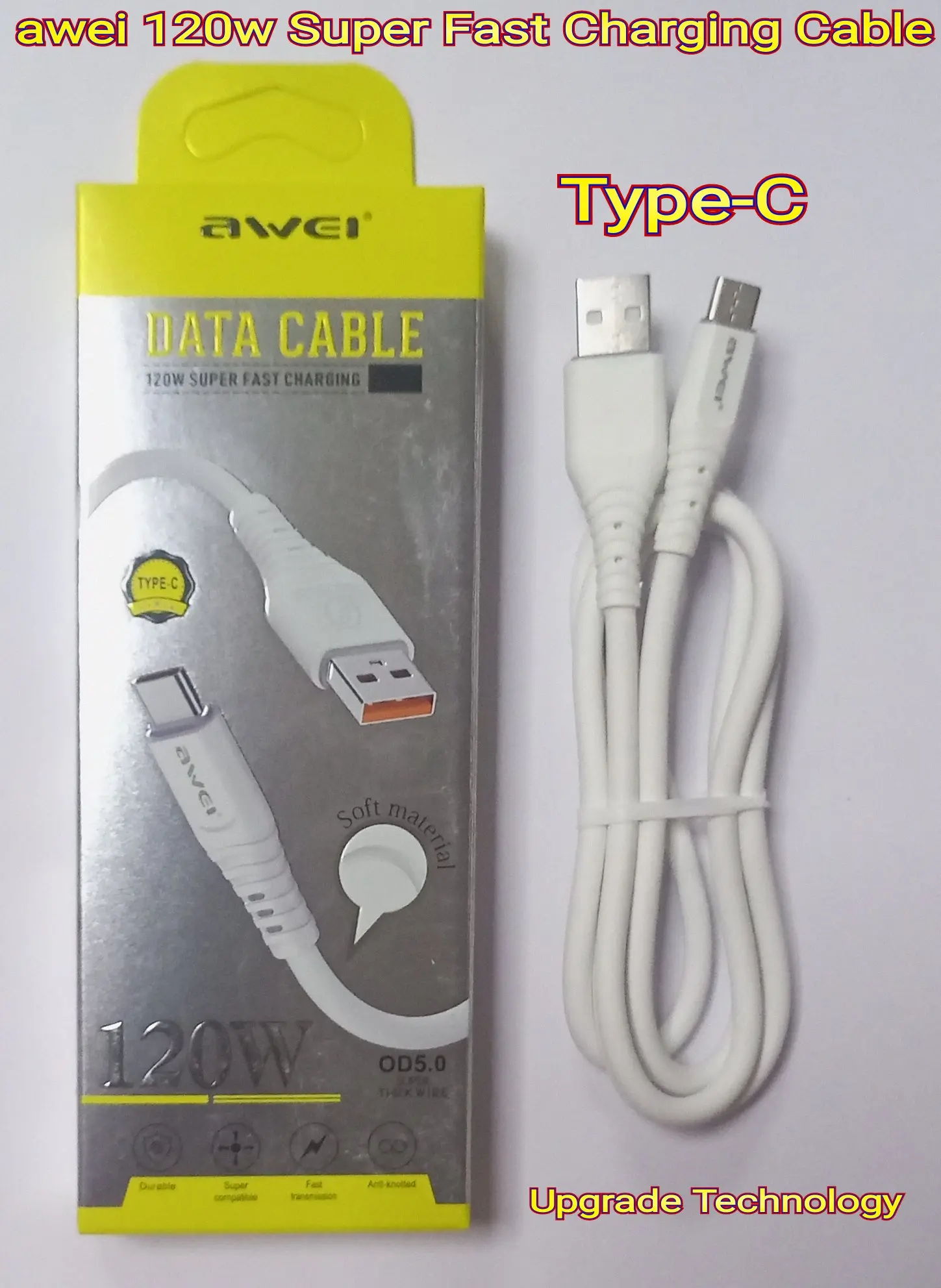 Picture of awei USB Type C 120w Max Super-Fast Charging Cable For all Smart  Phone & Others Device