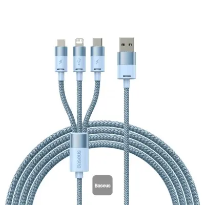 Picture of Baseus StarSpeed 1-for-3 Fast Charging Data Cable USB to M+L+C 3.5A 1.2M - Blue