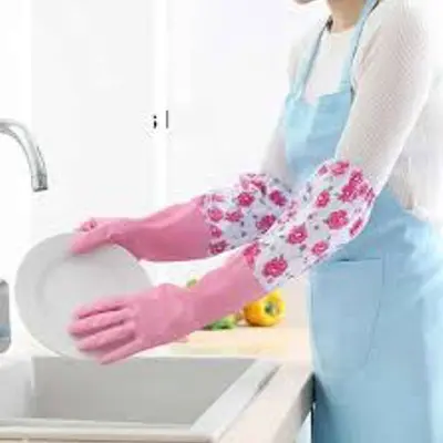 Picture of High Quality Silicone Dish Washing Kitchen Hand Gloves (Multicolor)