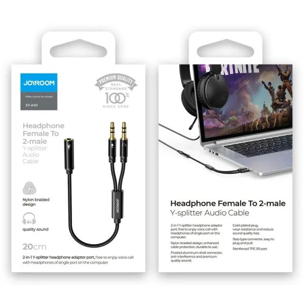 Picture of SY-A05 Headphone Female To 2-Male Y-Splitter Audio Cable 0.2m – Black Color