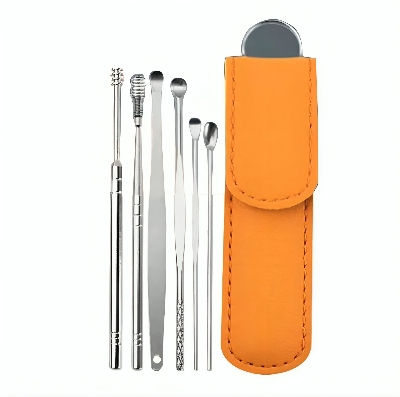 Picture of Premium  Steel Ear Pick Cleaner Set with Lather Case - 6 Pcs - Silver