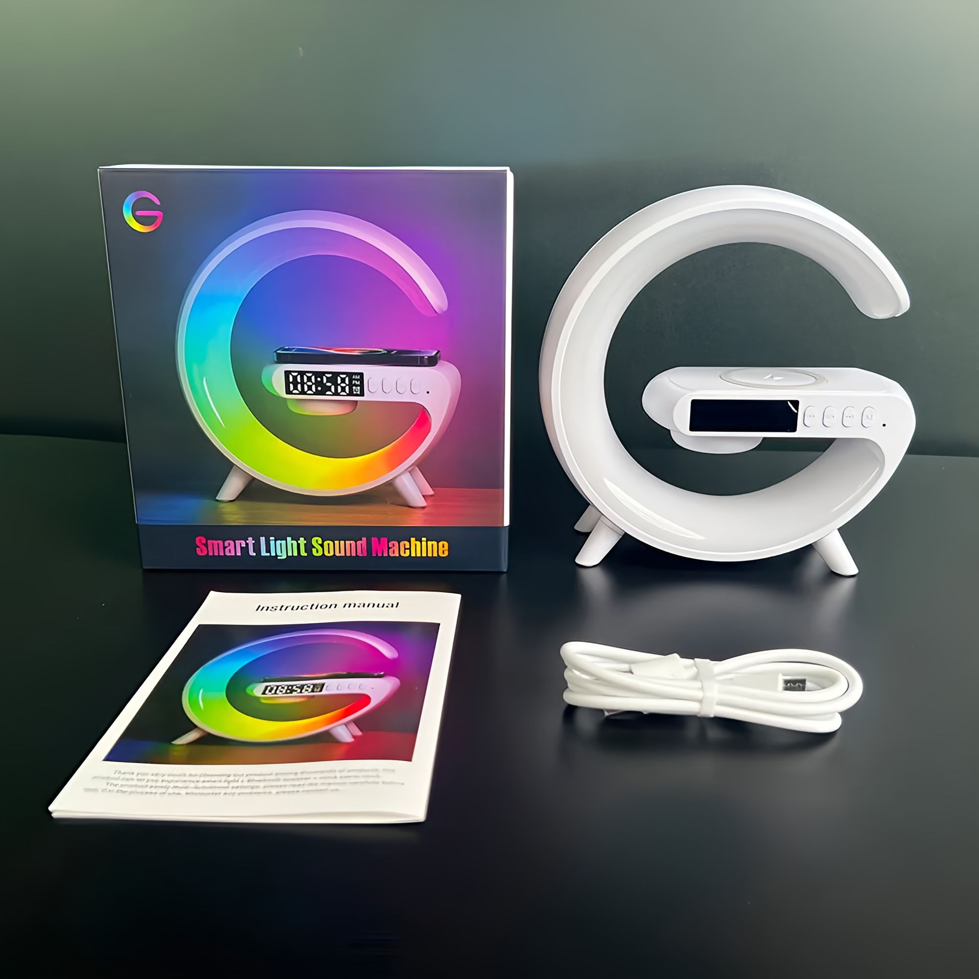 Picture of Smart G Lamp Bluetooth Speaker Wireless Charger RGB Alarm Clock Night Light - Apricot