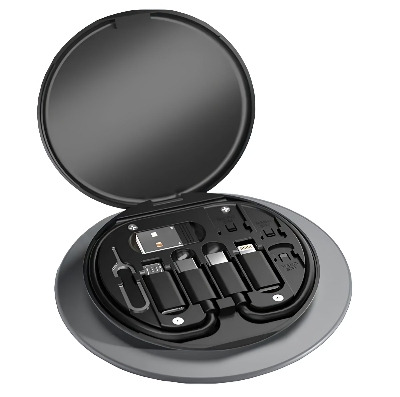 Picture of 60W 5-in-1 Multi-Type Phone Micro USB Type Fast Charging Data Cable Set for Apple, Android, Type С Charging with Retrieve Card Pin, Round Storage Box - Black