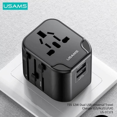 Picture of T55 12W Dual USB Universal Travel Charger (USAMS US-CC173) - Black