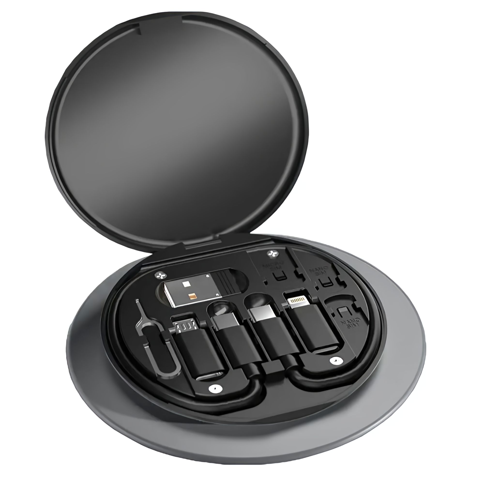 Picture of Multifunctional Data Cable Conversion Head Portable Storage Box, Multi-Type Charging Line Convertor USB Type C Adapter Tool Contains Card Slot Tray Eject Pin, Phone Holder - Black