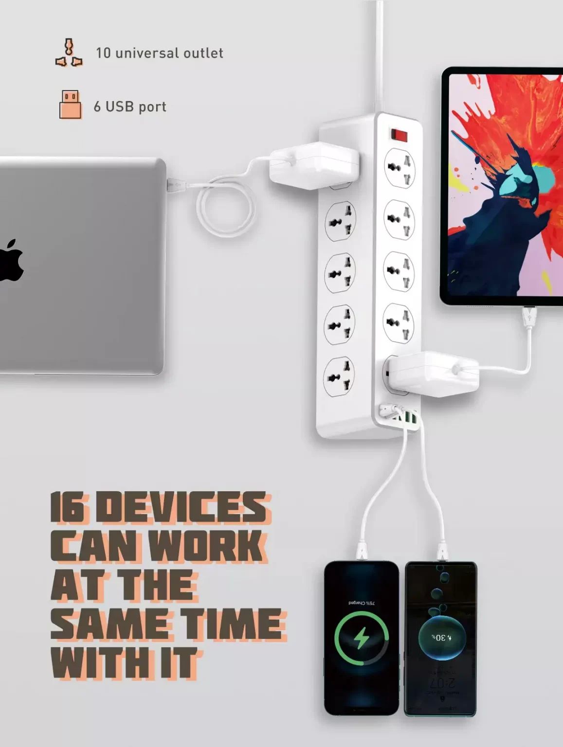 Picture of LDNIO SC10610 30W 10-Port 6 USB port Charger Power Strip Original(2 years replacement warranty)