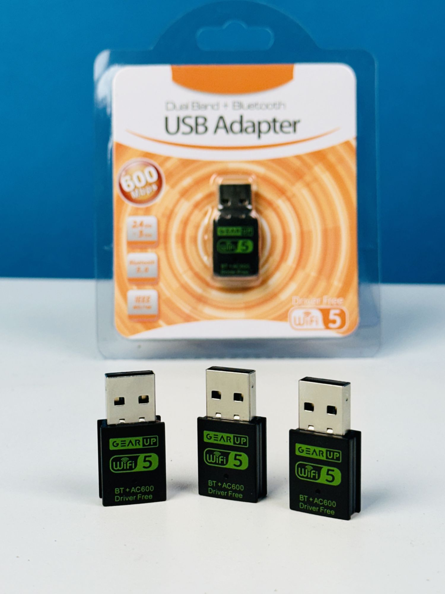 Picture of GearUP 600Mbps Dual Band WiFi + Bluetooth Adapter For Windows PC/Laptop- (Driver Free Version, WiFi Hotspot Supported, 2.4GHz + 5GHz) - Black