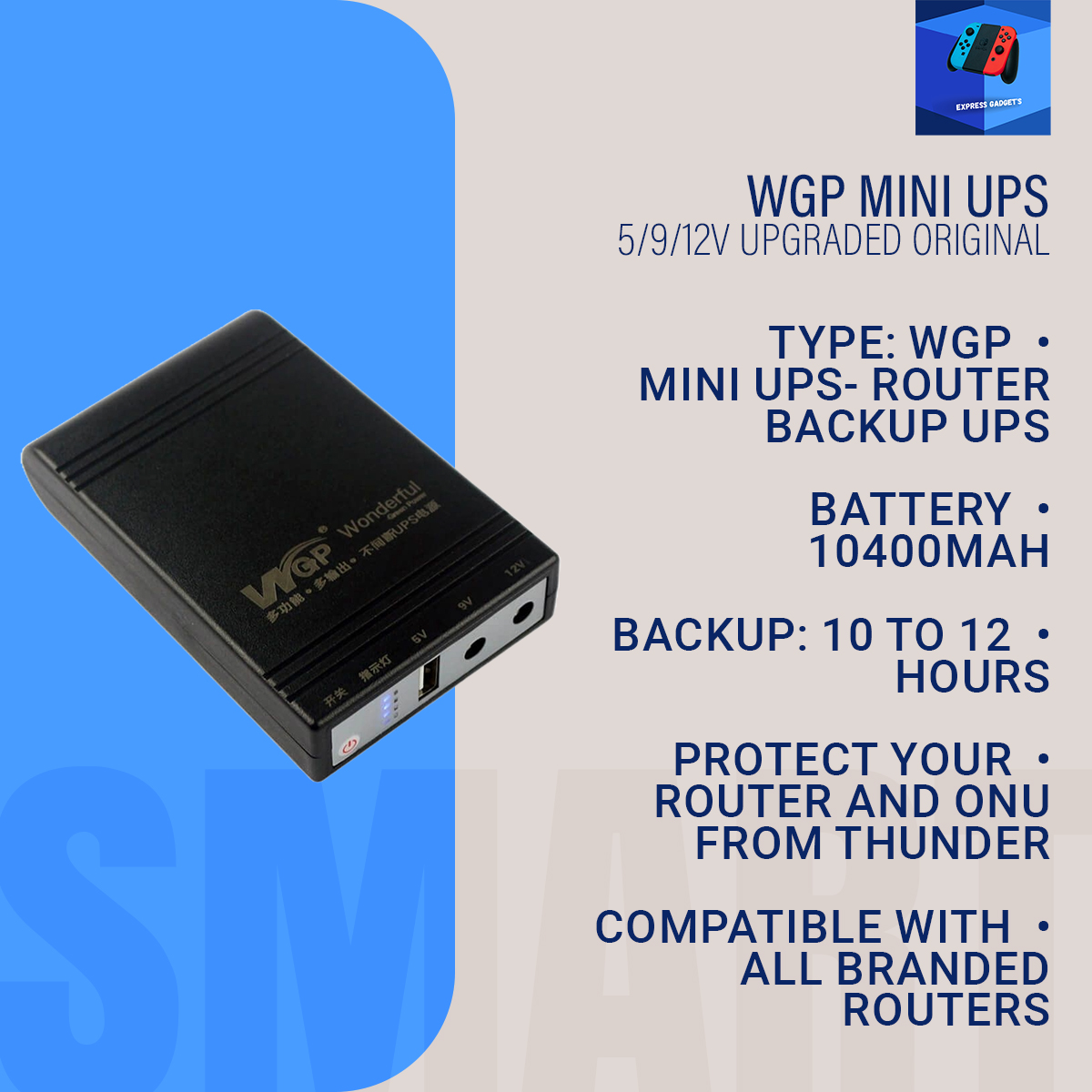 Picture of wgp Mini UPS 5/9/12V upgraded Original(10,400mAh) (2 years replacement warranty) - Black