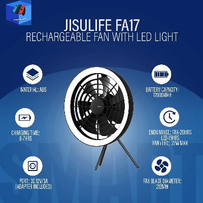 Picture of JISULIFE FA17 Rechargeable Fan(Original) With LED Light And Table Tripod(long tripod Not included)(2 years replacement warranty)