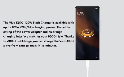 Picture of Vivo iQOO 120W Super FlashCharger with Type C to C charging cable(Original 1year replacement warranty) - White