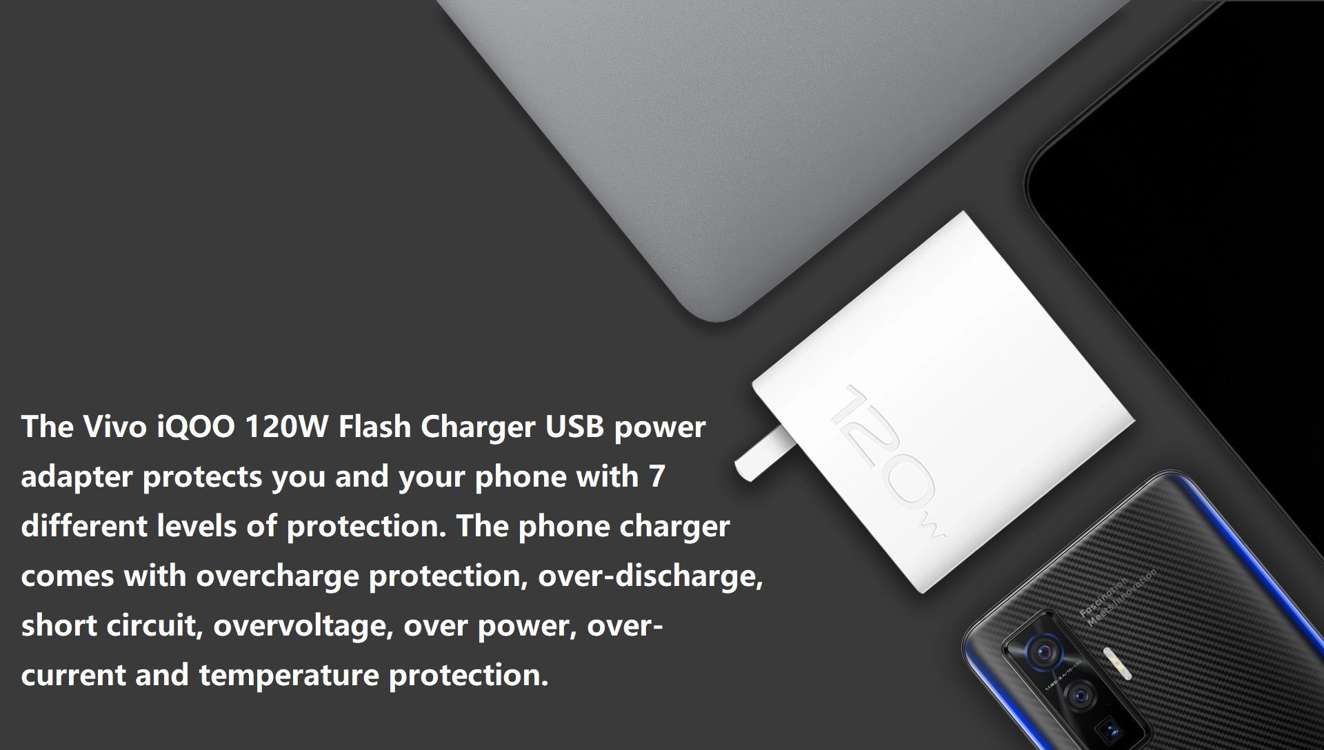 Picture of Vivo iQOO 120W Super FlashCharger with Type C to C charging cable(Original 1year replacement warranty) - White