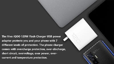 Picture of Vivo iQOO 120W Super FlashCharger with Type C to C charging cable(Original 1year replacement warranty) - White