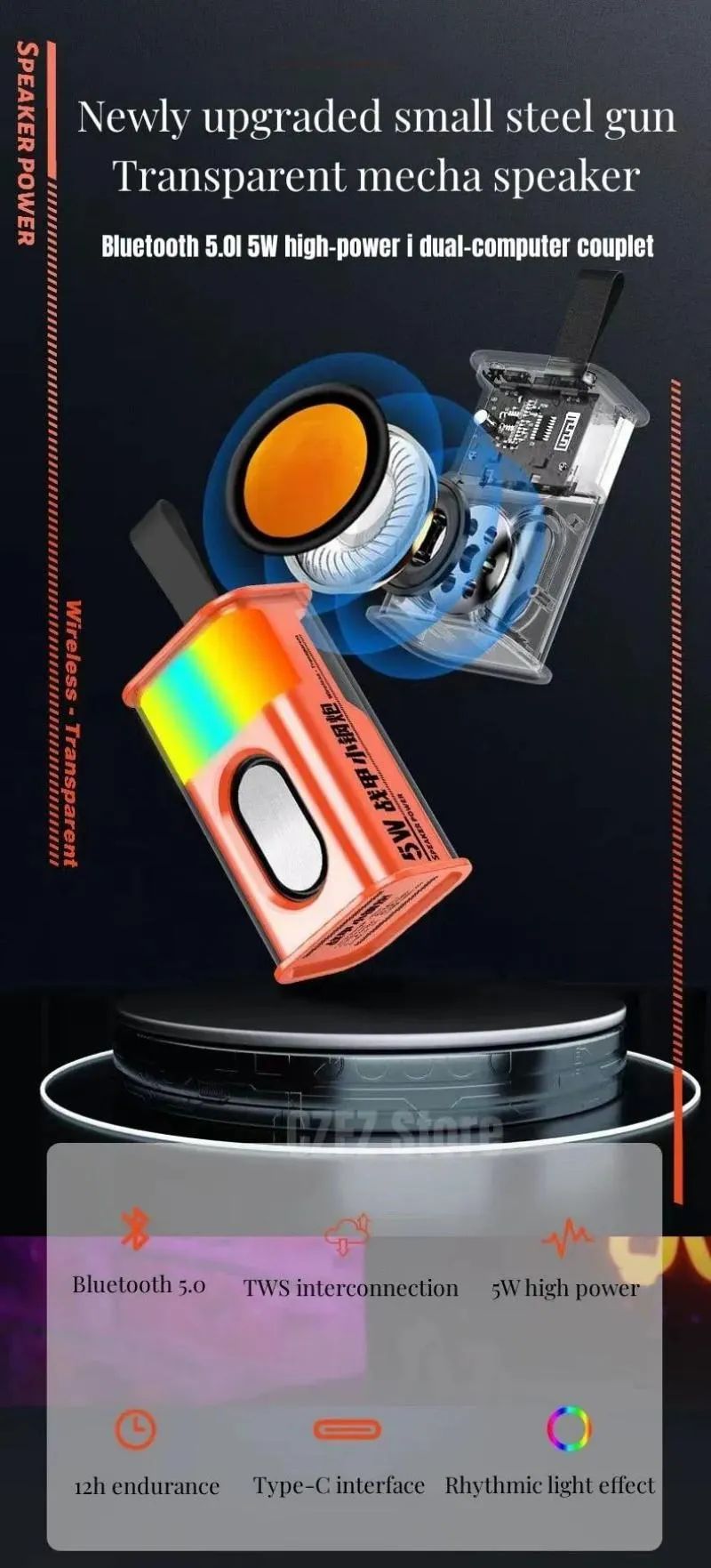 Picture of Sooppow 5W TWS Transparent Bluetooth rgb Speaker