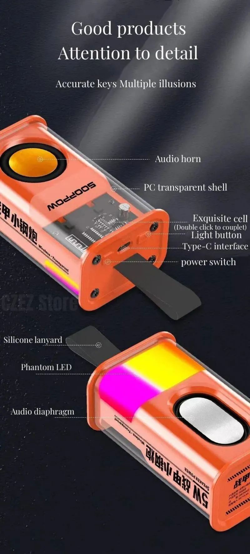 Picture of Sooppow 5W TWS Transparent Bluetooth rgb Speaker