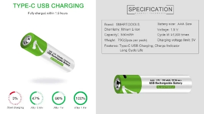Picture of Smartoools Type-C Rechargeable Batteries AAA 2 Pcs(original) - Green