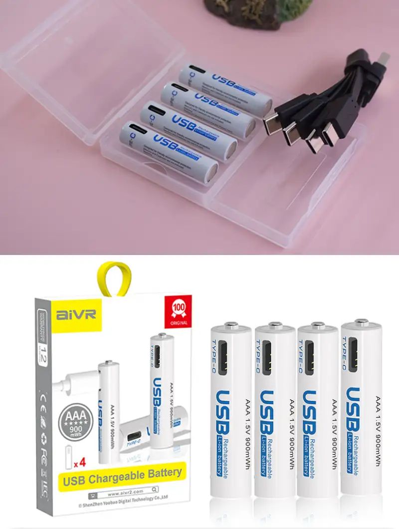 Picture of AiVR USB-C Rechargeable Batteries 4pc AAA 950 mWh(original) - White