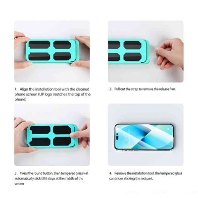 Picture of USAMS US-BH805 Full Screen HD Tempered Glass With Installation Tool For iPhone 14Pro max - Turquoise