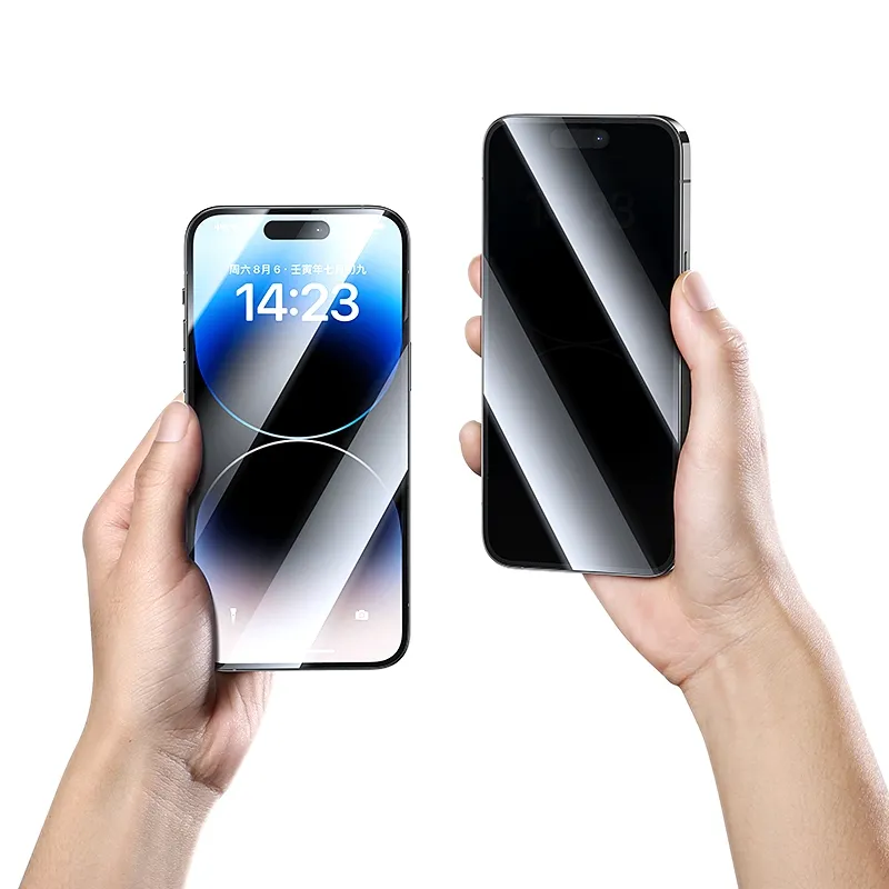 Picture of USAMS US-BH833 Anti-spy HD Tempered Glass Privacy Screen Protector with Installation Tool for iPhone 14Pro - Black