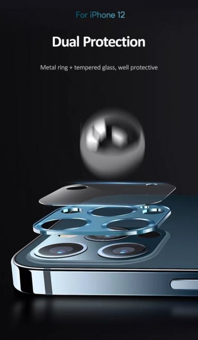 Picture of USAMS Metal Camera Lens Glass Film For iPhone 12 Pro - Black