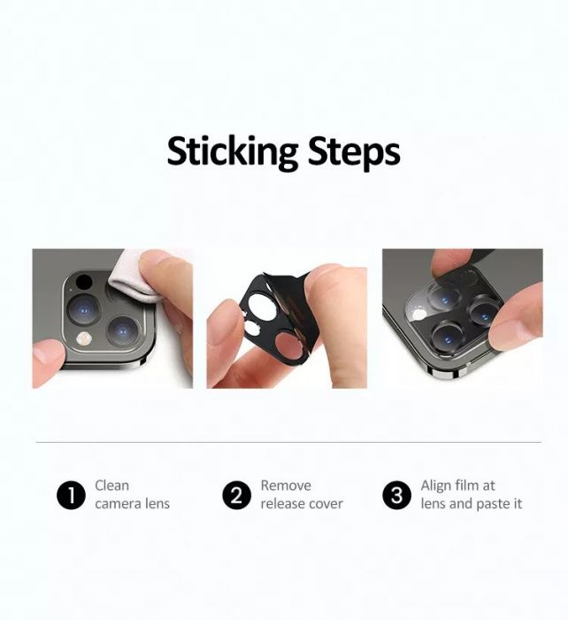 Picture of USAMS Metal Camera Lens Glass Film For iPhone 12 Pro - Black