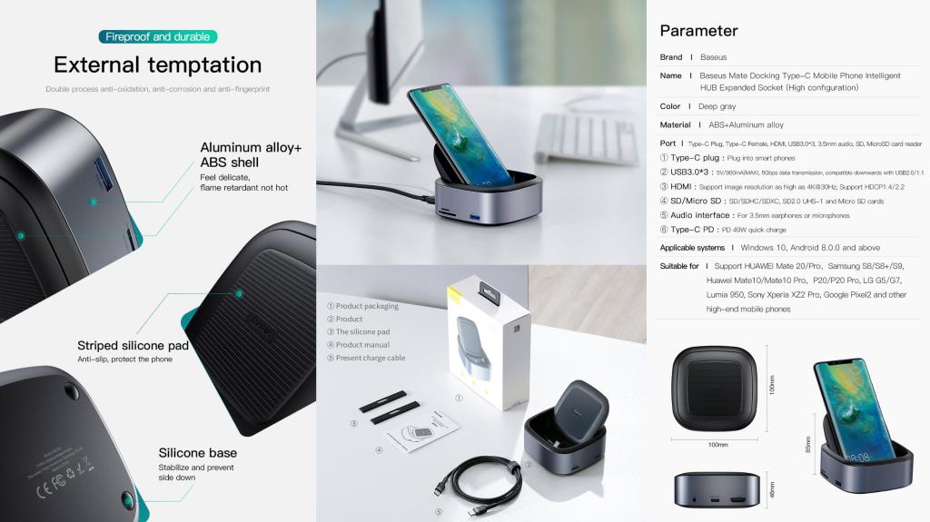 Picture of Baseus 8 in 1 Mate Docking Type-C Mobile HUB - Blue