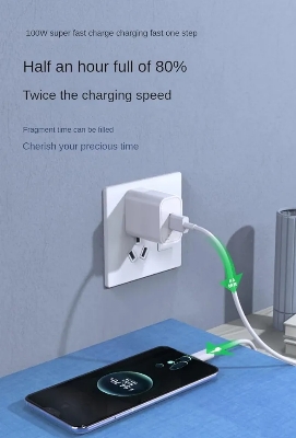 Picture of Realme 100W SuperVOOC Charger Dual Port Wall Power Adapter USB Type C PD Cable For OPPO Find X6 X5 Pro Reno 109 Pro Pad(1 year replacement warranty) - White