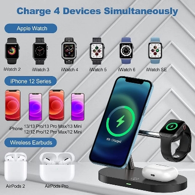 Picture of WiWU M8 Power Air 4 in 1 Qi Magnetic 15W Wireless Charger - Black