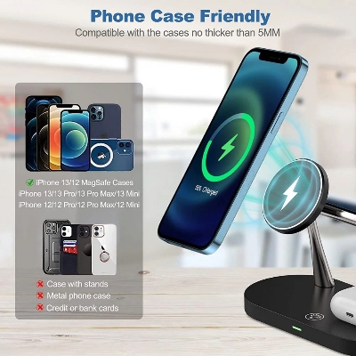 Picture of WiWU M8 Power Air 4 in 1 Qi Magnetic 15W Wireless Charger - Black