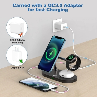 Picture of WiWU M8 Power Air 4 in 1 Qi Magnetic 15W Wireless Charger - Black