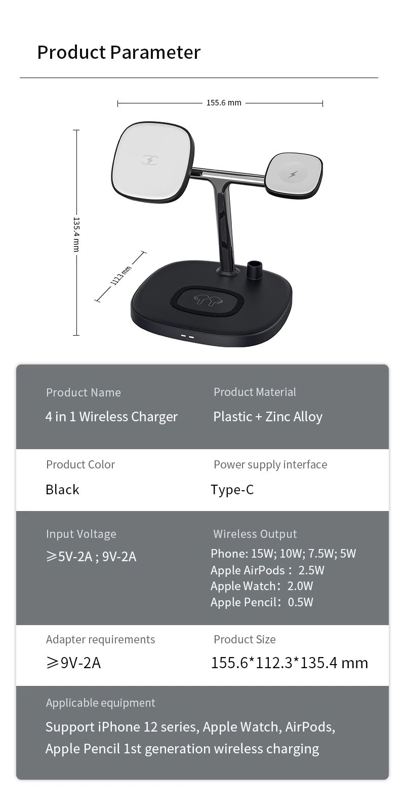 Picture of WiWU M8 Power Air 4 in 1 Qi Magnetic 15W Wireless Charger - Black