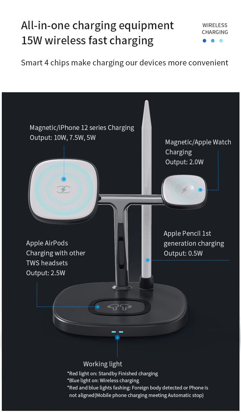 Picture of WiWU M8 Power Air 4 in 1 Qi Magnetic 15W Wireless Charger - Black