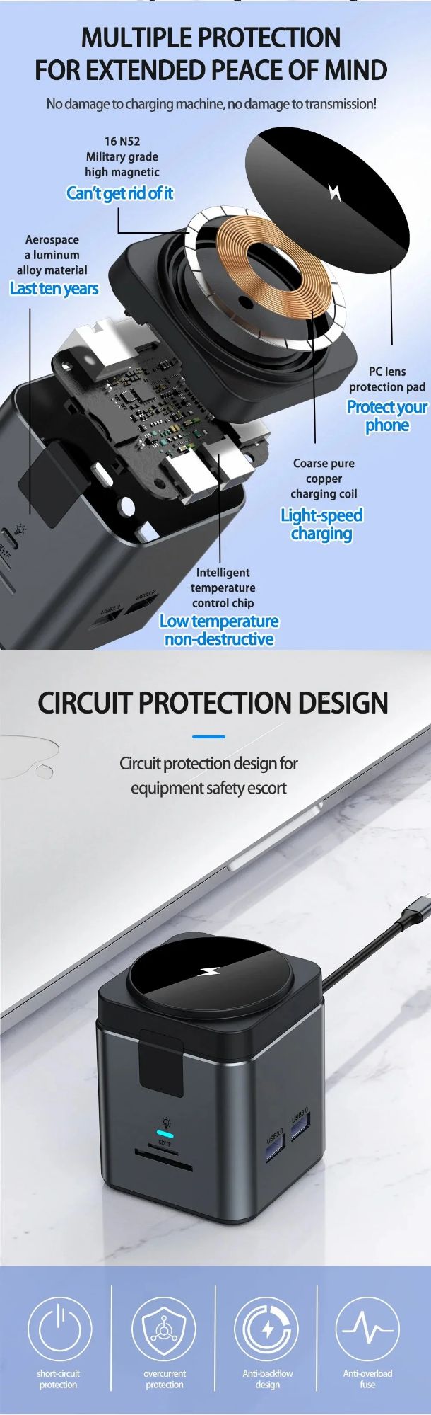Picture of WiWU Wi-W025 9 in 1 Multi Ports Docking Station and Magsafe Wireless Charger - Black