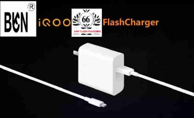 Picture of 66 W Quick Charge Wall Charger for Mobile with Detachable Cable (66W VIVO FLASH COMBO FOR VIVO IQOO 3/7/Z3/Z5/ VIVO ¡QOO Z6 /Vivo V20, Cable Included) - White