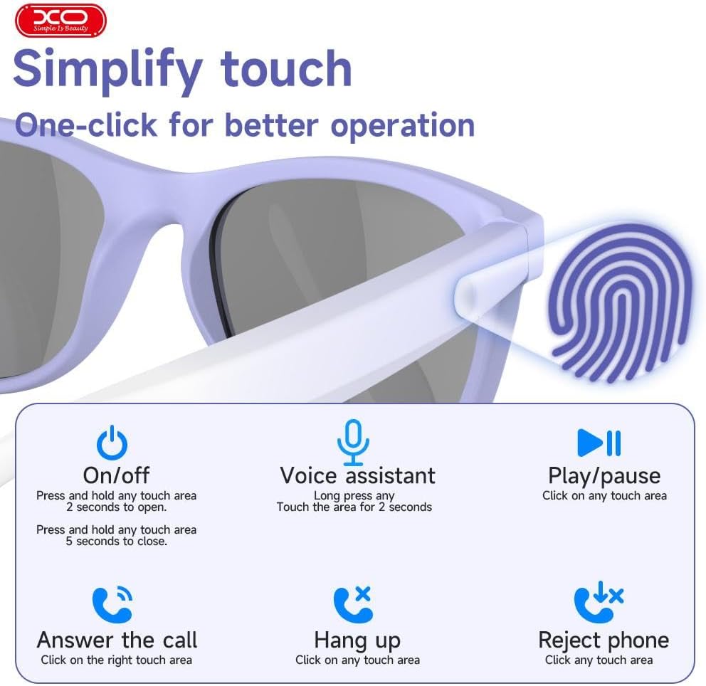 Picture of Smart Bluetooth Sunglasses, XO Smart Bluetooth Audio Glasses for Women Men,Athletic/Outdoor UV Protection Riding, Driving,Fishing, Running (Purple) - Purple