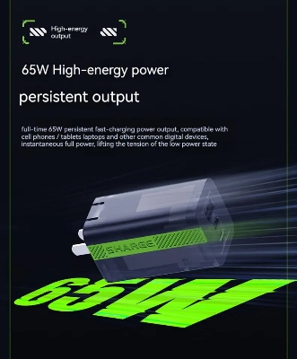 Picture of Sharge/Shargeek 65W gallium nitride type-c charger PD multi-port fast charge laptop 65W charging head 2C1A global product ( 1 year replacement warranty) - Black