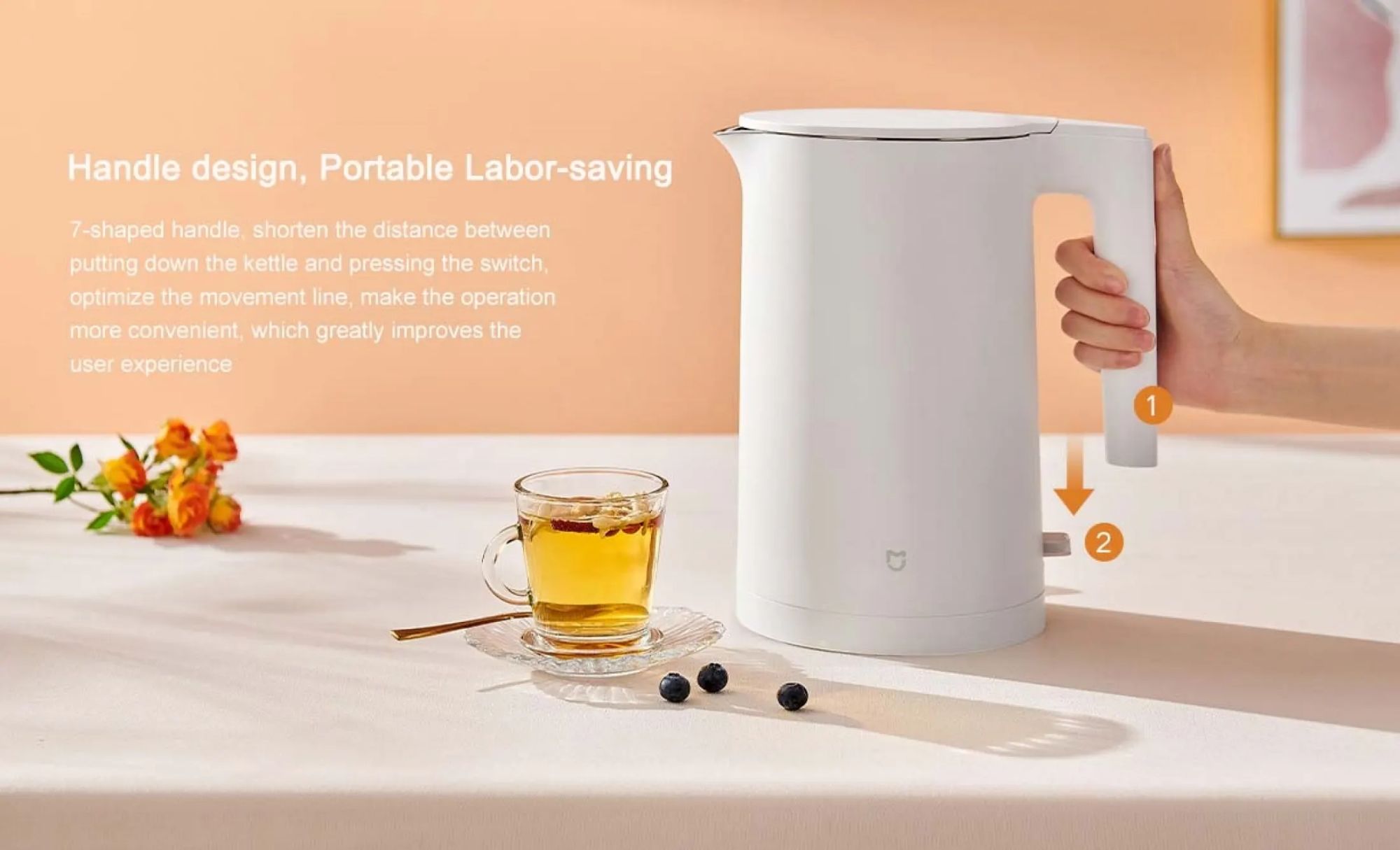 Picture of Xiaomi Mijia 1800W 1.5L Stainless Steel Cordless Fast Heating Boiling Electric Kettle - White