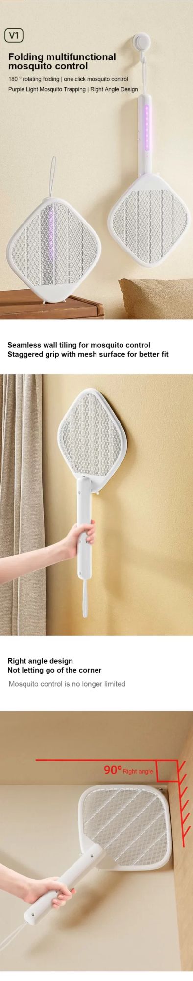 Picture of Qualitell Foldable Mosquito Swatter V1 Electric Mosquito Bat - White