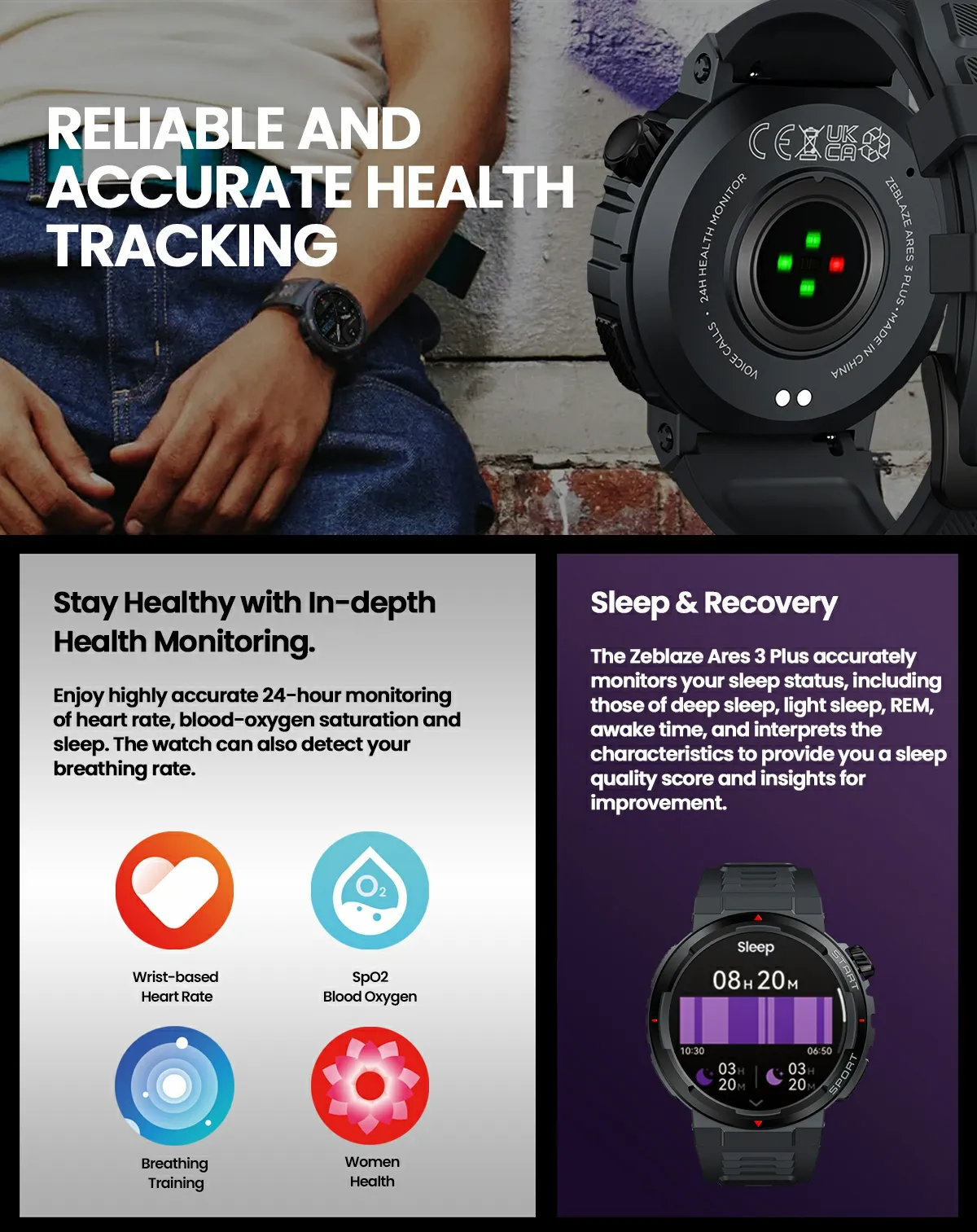 Picture of Zeblaze ARES 3 Plus Bluetooth Calling Smart Watch - Black