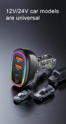 Picture of USAMS Car Charger 1xUSB-C 3xUSB-A C34 48W 3A+C PD Transparent Design (US-CC170 - Black