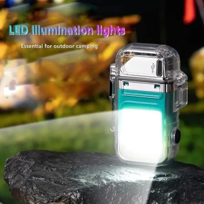 Picture of Rechargeable Lighter Transparent Waterproof ARC Electric USB Camping Flash light - White