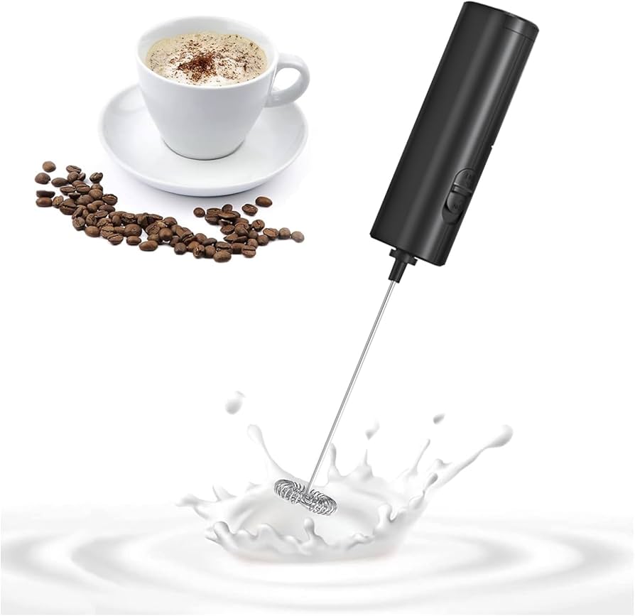 Picture of Electric milk frother 304 stainless steel mini foam maker rechargeable usb type c cable - Black