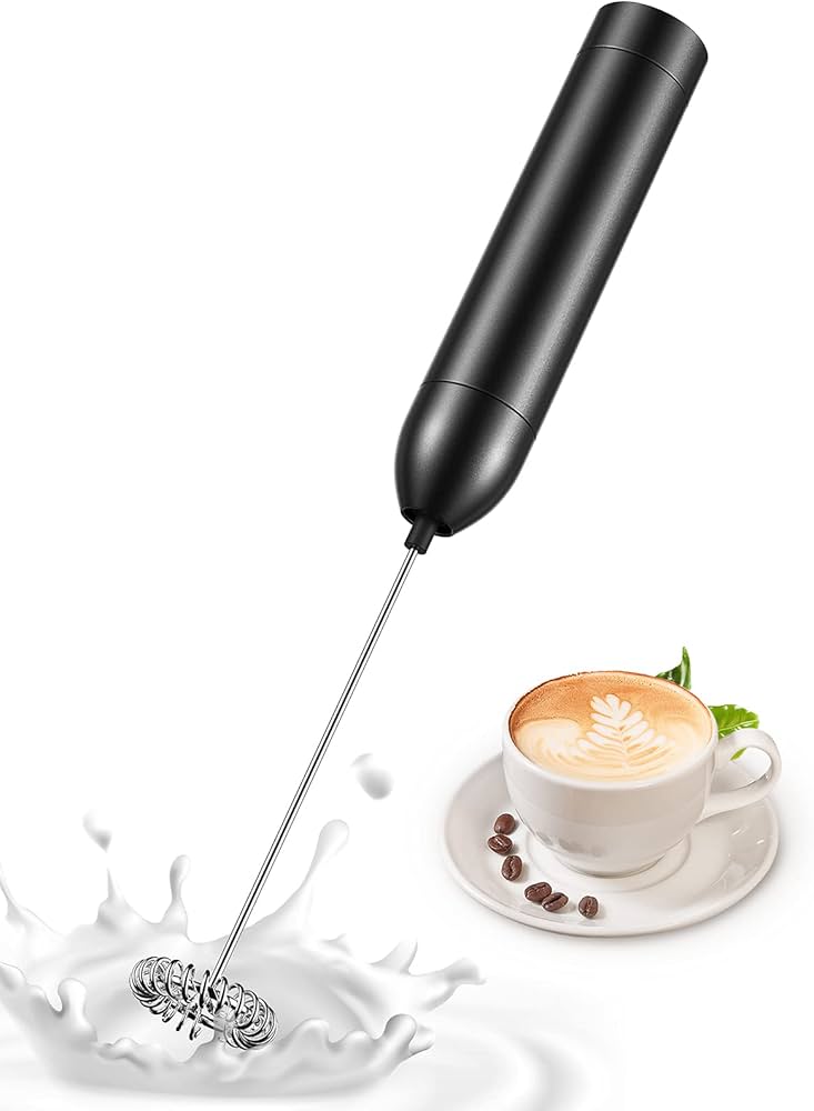 Picture of Electric milk frother 304 stainless steel mini foam maker rechargeable usb type c cable - Black