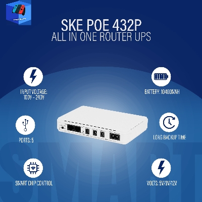 Picture of SKE POE 432P All in One Router UPS 10400Mah Update Edition 5V 9V 12V & PoE Support 15/24V(1 year replacement warranty )