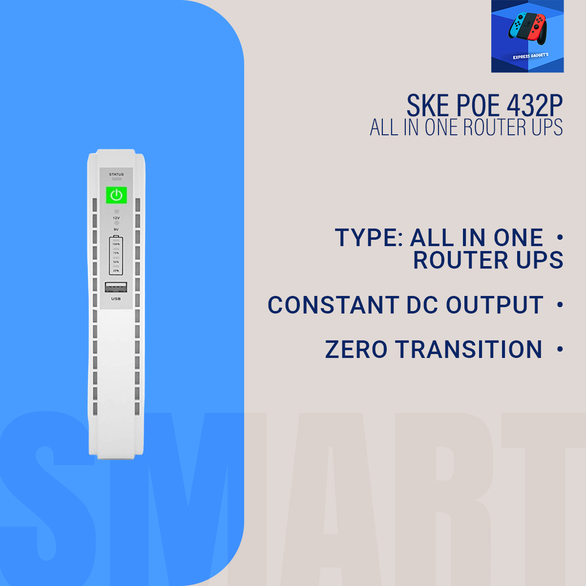 Picture of SKE POE 432P All in One Router UPS 10400Mah Update Edition 5V 9V 12V & PoE Support 15/24V(1 year replacement warranty )