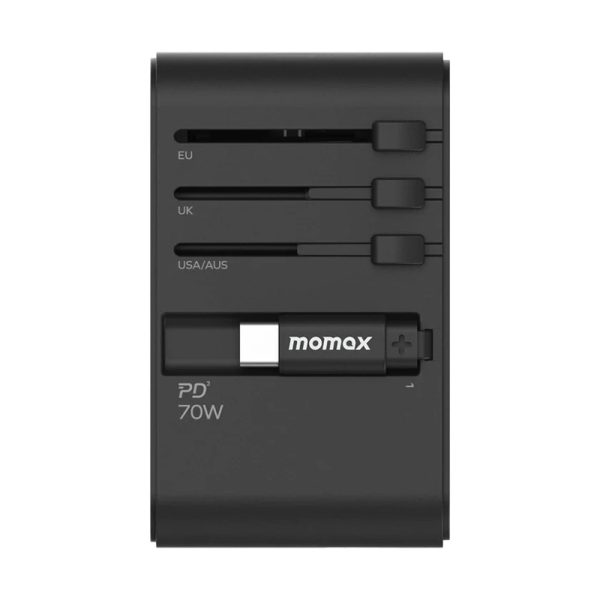 Picture of Momax UA18 1-World+ 70W GaN 3-Port AC Travel Adapter USB-C Cable - Black