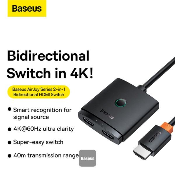 Picture of Baseus AirJoy Series 2-in-1 Bidirectional HDMI Switch with 1m Cable Cluster Black - Black