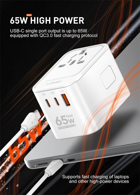 Picture of LDNIO Z6 3 USB Ports 65W GaN Travel Adapter - White