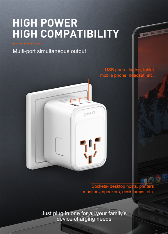 Picture of LDNIO Z6 3 USB Ports 65W GaN Travel Adapter - White